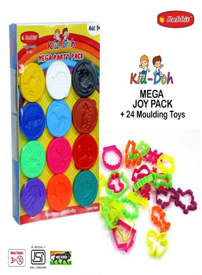 Rabbit Mega Joy Pack - 12 Color Modeling Dough Set for Kids with 24 Molds + Tools | Fun Activity Set with Roller & Cutter | Multicolor Clay for Kids | Safe & Non-Toxic | Age 3+ | Play Dough Toy - Image 2